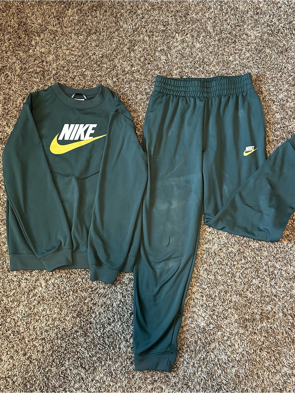 Nike Kids Dark Green Jogger Pants with Yellow Logo